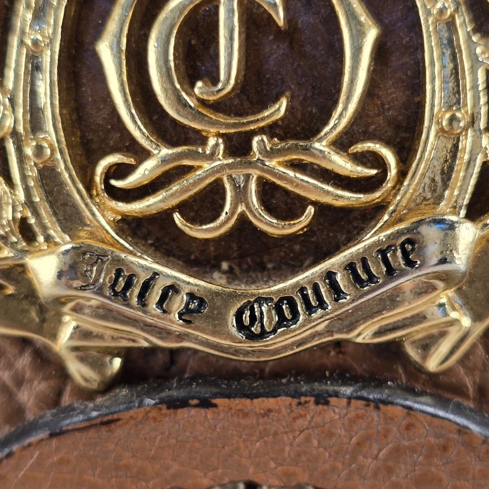 Vintage Y2K Juicy Couture Brown Pebbled Leather Satchel Bag Gold Crest Logo